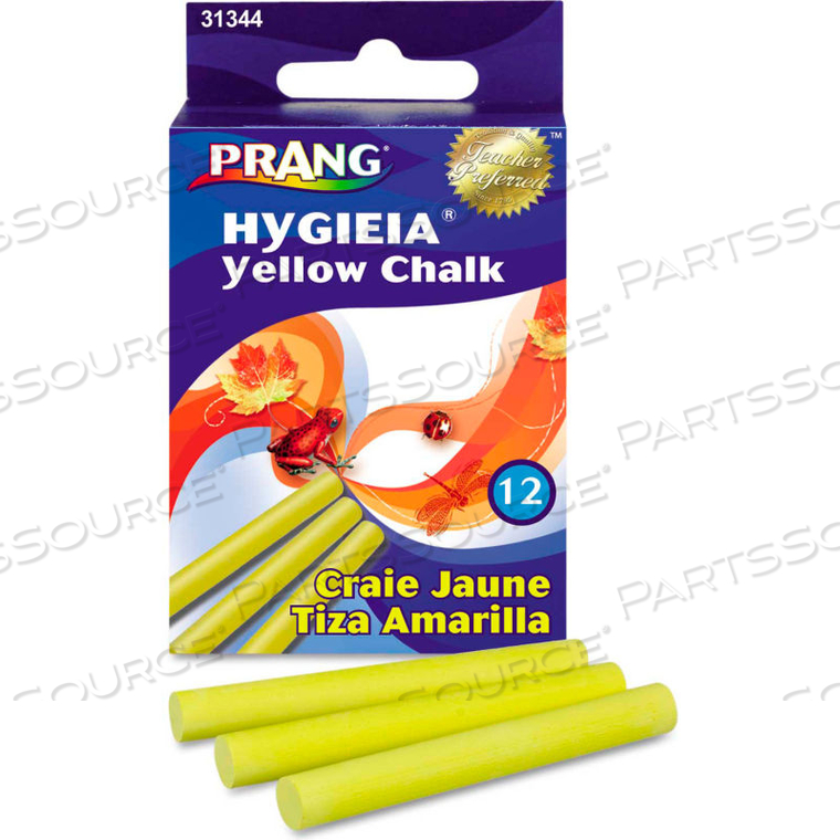 HYGIEIA DUSTLESS BOARD CHALK, 3-1/4" X 3/8", YELLOW, 12/BOX 