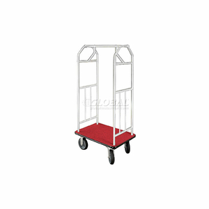 BELLMAN HOTEL CART 41X24 SATIN ALUMINUM, BURGUNDY CARPET & RUBBER WHEELS by Glaro Products Inc