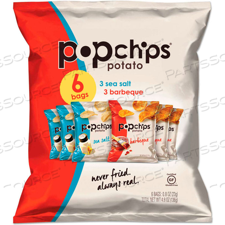 POTATO CHIPS, BBQ/SEA SALT FLAVOR, .8 OZ BAG, 6/PACK 