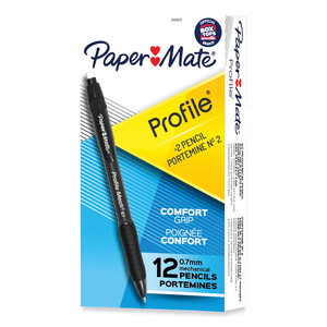 PROFILE MECHANICAL PENCILS, 0.7 MM, HB (#2), BLACK LEAD, BLACK BARREL, DOZEN by Paper Mate