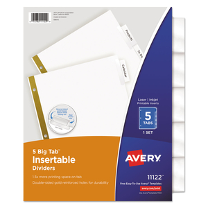 INSERTABLE BIG TAB DIVIDERS, 5-TAB, DOUBLE-SIDED GOLD EDGE REINFORCING, 11 X 8.5, WHITE, CLEAR TABS, 1 SET by Avery INSERTABLE BIG TAB DIVIDERS, 5-TAB, DOUBLE-SIDED GOLD EDGE REINFORCING, 11 X 8.5, WHITE, CLEAR TABS, 1 SET by Avery
