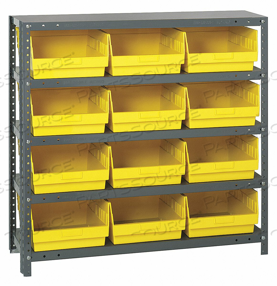 1239-209 STEEL SHELVING WITH 12 6"H SHELF BINS YELLOW, 36X12X39-5 SHELVES by Quantum Storage Systems