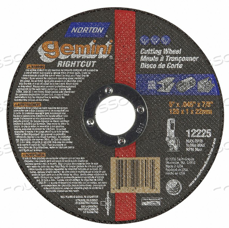 CUTOFF WHEEL GEMINI 5 X3/64 X7/8 PK5 