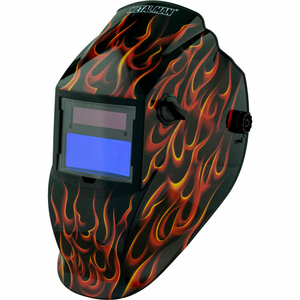 AUTO DARKENING WELDING HELMET, VARIABLE SHADE CONTROL - RED REAL FLAME by Metal Man Work Gear