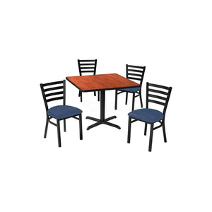 PREMIER HOSPITALITY 36" SQUARE TABLE & LADDER BACK CHAIR SET, MAHOGANY/SLATE BLUE VINYL CHAIR by Phoenix Office Furn.