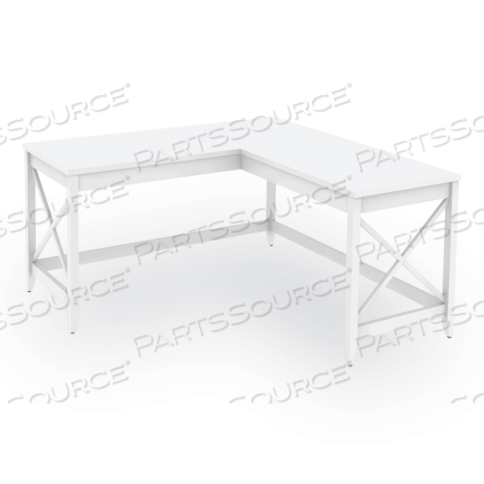 L-SHAPED FARMHOUSE DESK, 58.27" X 58.27" X 29.53", WHITE by Workspace by Alera L-SHAPED FARMHOUSE DESK, 58.27" X 58.27" X 29.53", WHITE by Workspace by Alera