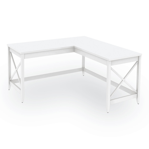 L-SHAPED FARMHOUSE DESK, 58.27" X 58.27" X 29.53", WHITE by Workspace by Alera L-SHAPED FARMHOUSE DESK, 58.27" X 58.27" X 29.53", WHITE by Workspace by Alera