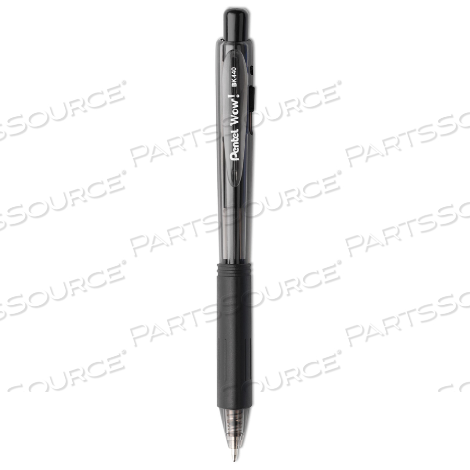 WOW! BALLPOINT PEN, RETRACTABLE, MEDIUM 1 MM, BLACK INK, BLACK BARREL by Pentel of America WOW! BALLPOINT PEN, RETRACTABLE, MEDIUM 1 MM, BLACK INK, BLACK BARREL by Pentel of America