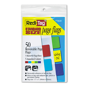 REMOVABLE PAGE FLAGS, RED/BLUE/GREEN/YELLOW/PURPLE, 10/COLOR, 50/PACK by Redi-Tag