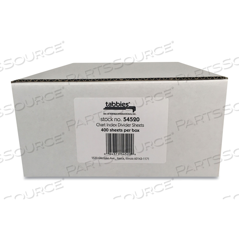 MEDICAL CHART INDEX DIVIDER SHEETS, UNTABBED, 11 X 8.5, WHITE by Tabbies MEDICAL CHART INDEX DIVIDER SHEETS, UNTABBED, 11 X 8.5, WHITE by Tabbies