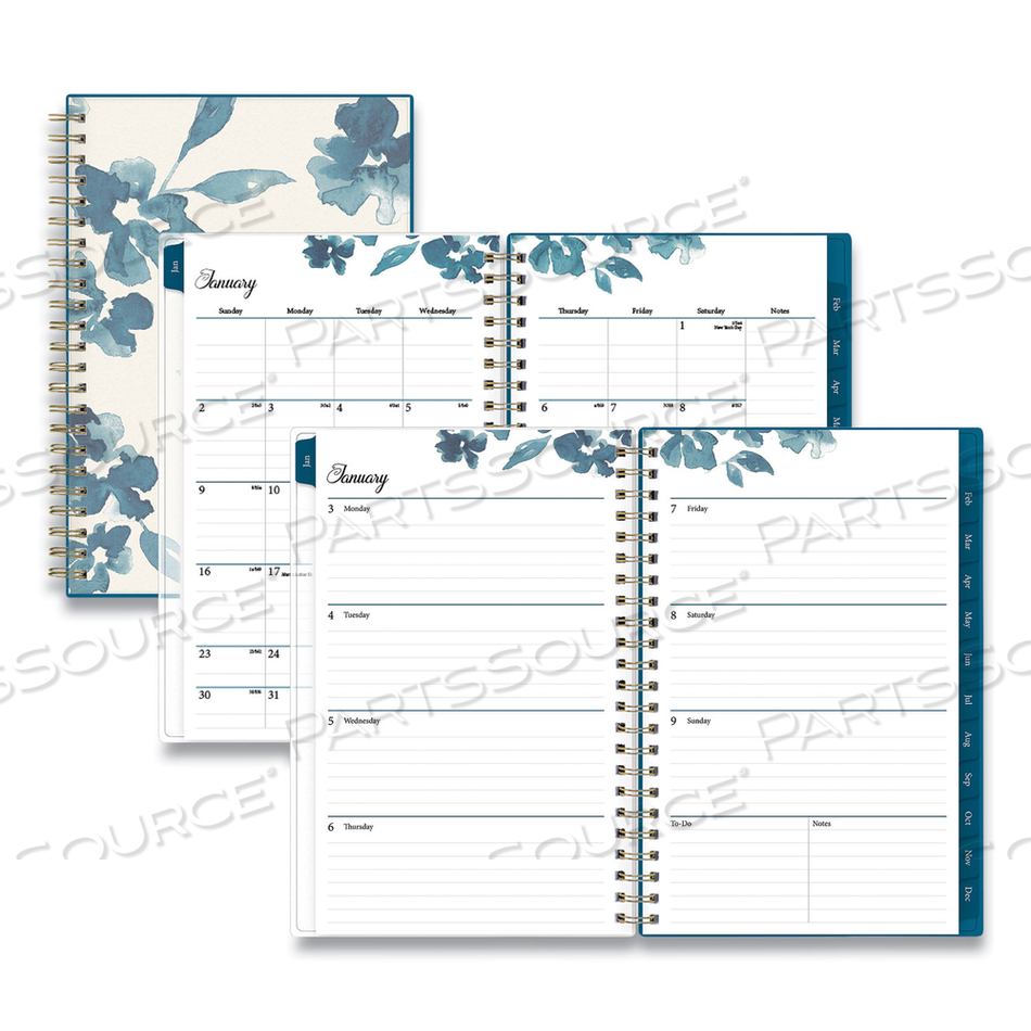 BAKAH BLUE WEEKLY/MONTHLY PLANNER, BAKAH BLUE FLORAL ARTWORK, 8 X 5, BLUE/WHITE COVER, 12-MONTH (JAN TO DEC): 2023 