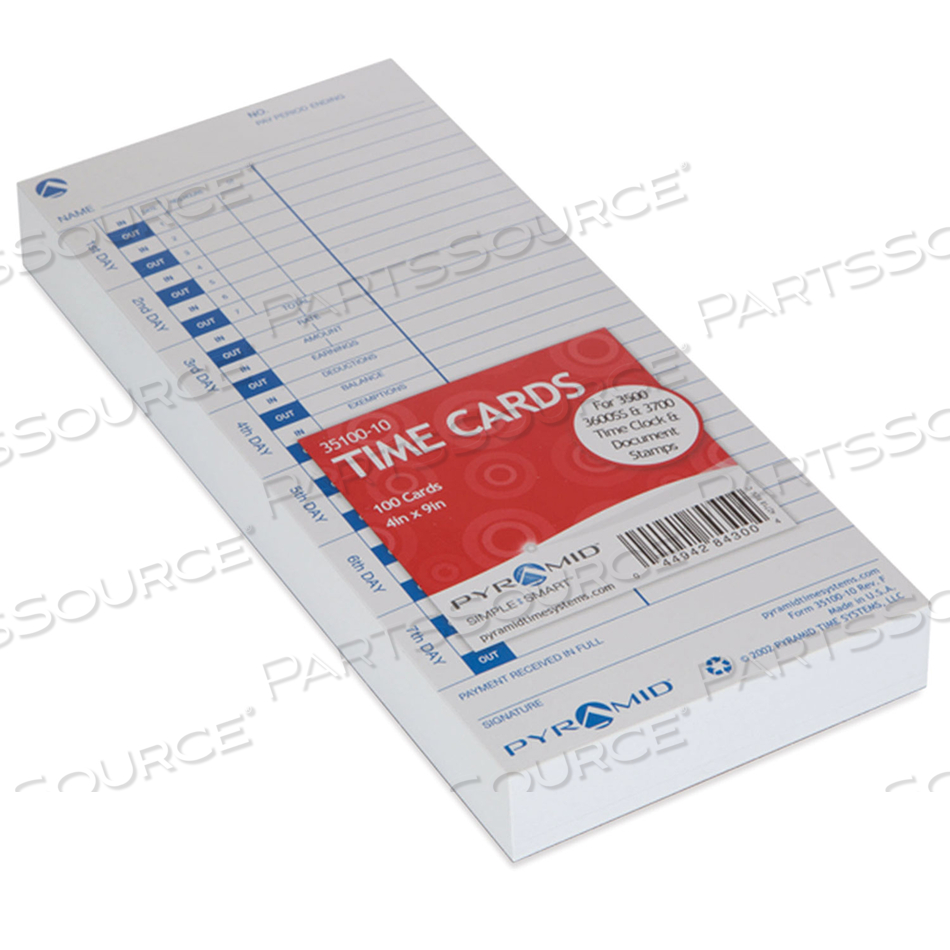 TIME CLOCK CARDS FOR PYRAMID TECHNOLOGIES 3000, ONE SIDE, 4 X 9 by Pyramid TIME CLOCK CARDS FOR PYRAMID TECHNOLOGIES 3000, ONE SIDE, 4 X 9 by Pyramid