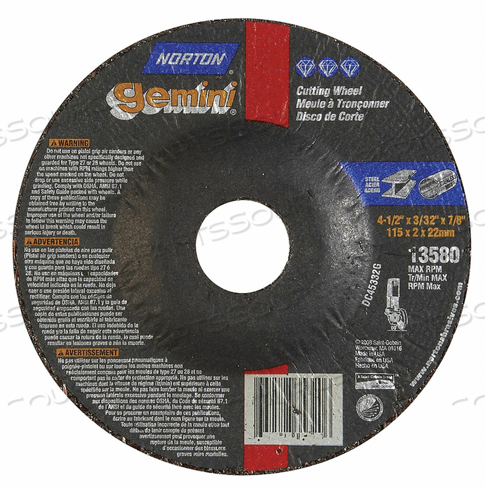 DEPRESSED CTR WHL T27 4-1/2X3/32X7/8 by Norton | Saint-Gobain Abrasives
