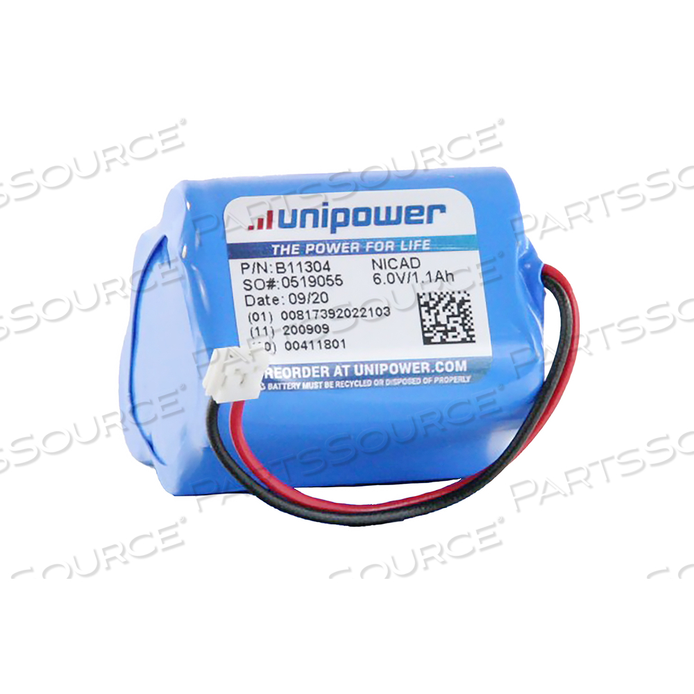 BATTERY, RECHARGEABLE NICD, 6V, 1.1 AH 