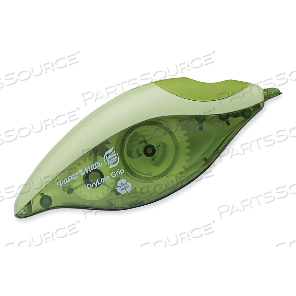 DRYLINE GRIP CORRECTION TAPE, RECYCLED DISPENSER, GREEN/WHITE APPLICATOR, 0.2" X 335" by Paper Mate DRYLINE GRIP CORRECTION TAPE, RECYCLED DISPENSER, GREEN/WHITE APPLICATOR, 0.2" X 335" by Paper Mate