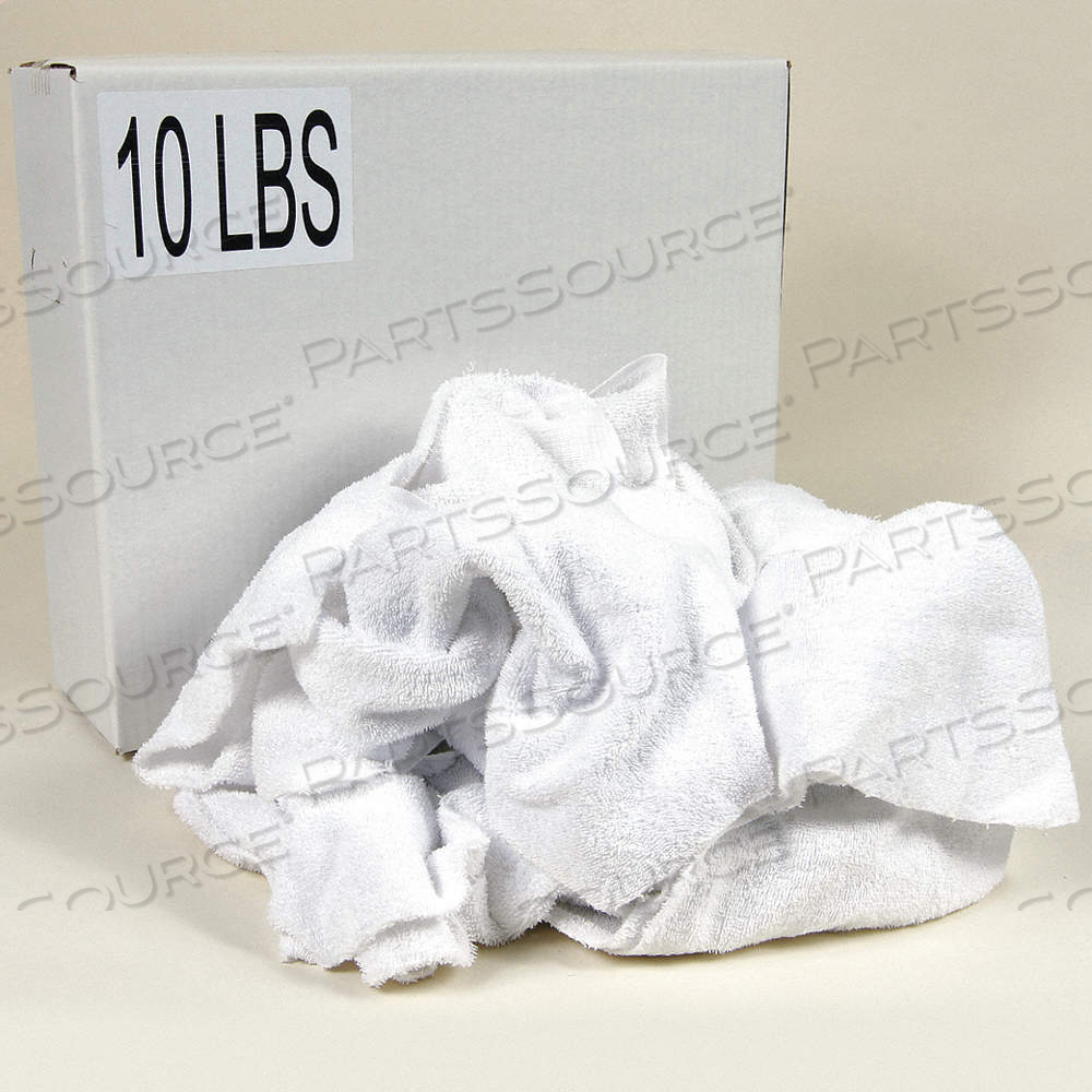 CLOTH RAG, TERRY CLOTH, RECLAIMED, WHITE, 14 IN X 17 IN, 10 LB WT by Approved Vendor