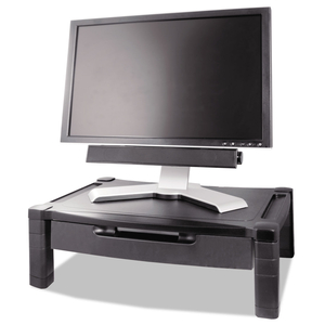 WIDE DELUXE TWO-LEVEL MONITOR STAND WITH DRAWER, 20" X 13.25" X 3" TO 6.5", BLACK, SUPPORTS 50 LBS by Kantek