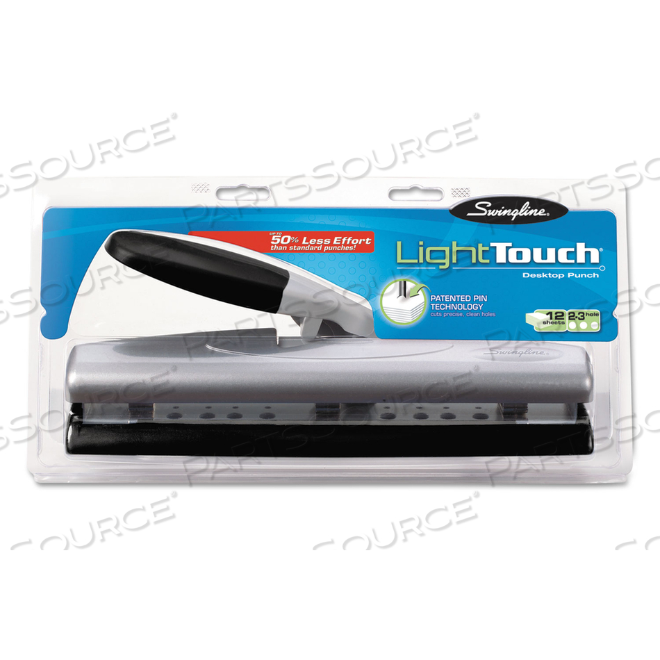 12-SHEET LIGHTTOUCH DESKTOP TWO- TO THREE-HOLE PUNCH, 9/32" HOLES, BLACK/SILVER by Swingline GBC