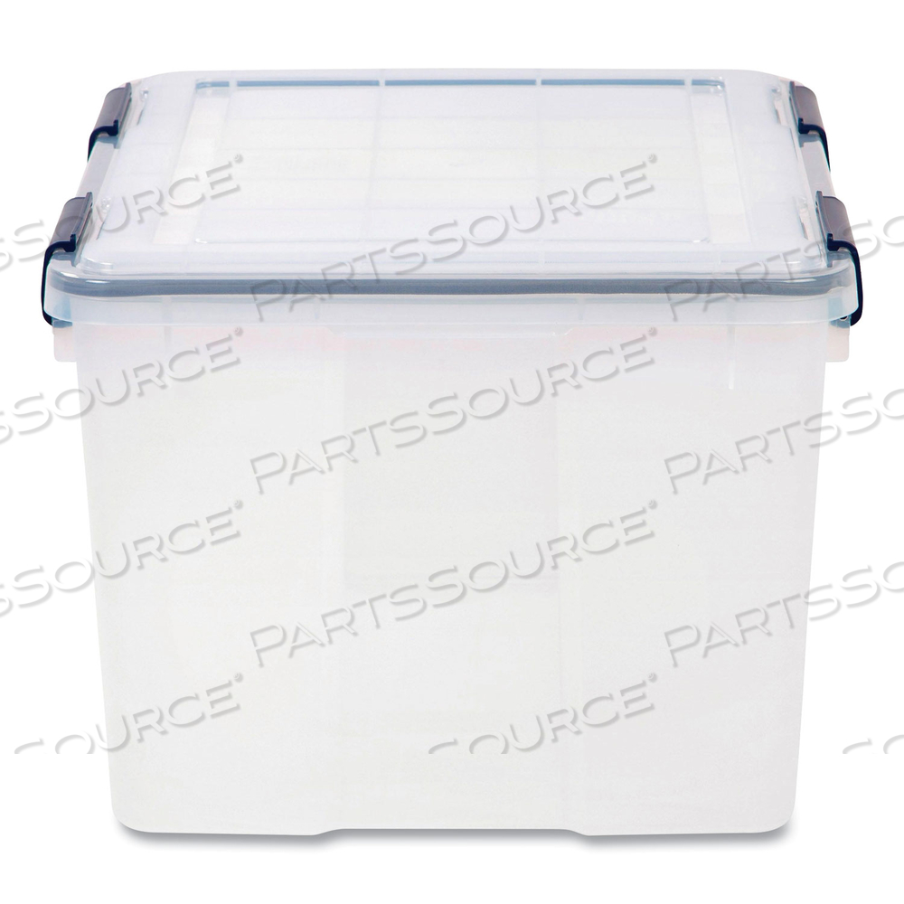 WEATHERTIGHT LATCHING FLAT LID STORAGE BOX, 11.5 GAL, 15.7" X 19.7" X 11.7", CLEAR WEATHERTIGHT LATCHING FLAT LID STORAGE BOX, 11.5 GAL, 15.7" X 19.7" X 11.7", CLEAR