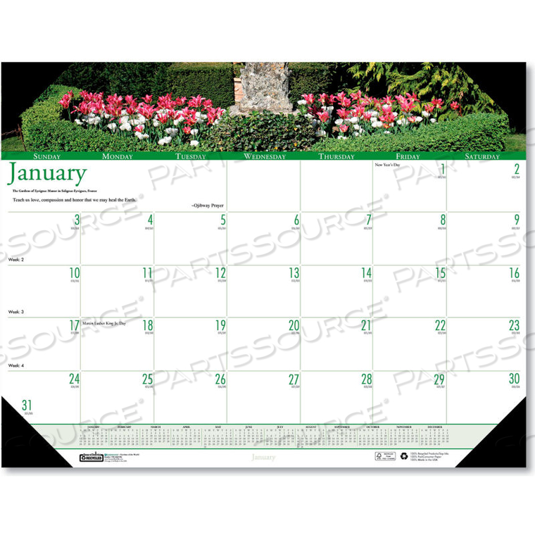 GARDENS OF THE WORLD PHOTOGRAPHIC MONTHLY DESK PAD CALENDAR, 22 X 17, 2021 