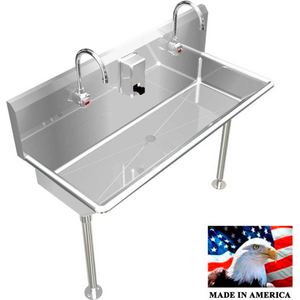 STAINLESS STEEL SINK, 2 STATION W/ELECTRONIC FAUCETS, STRAIGHT LEGS 48" L X 20" W X 8" D by Best Sheet Metal, Inc.