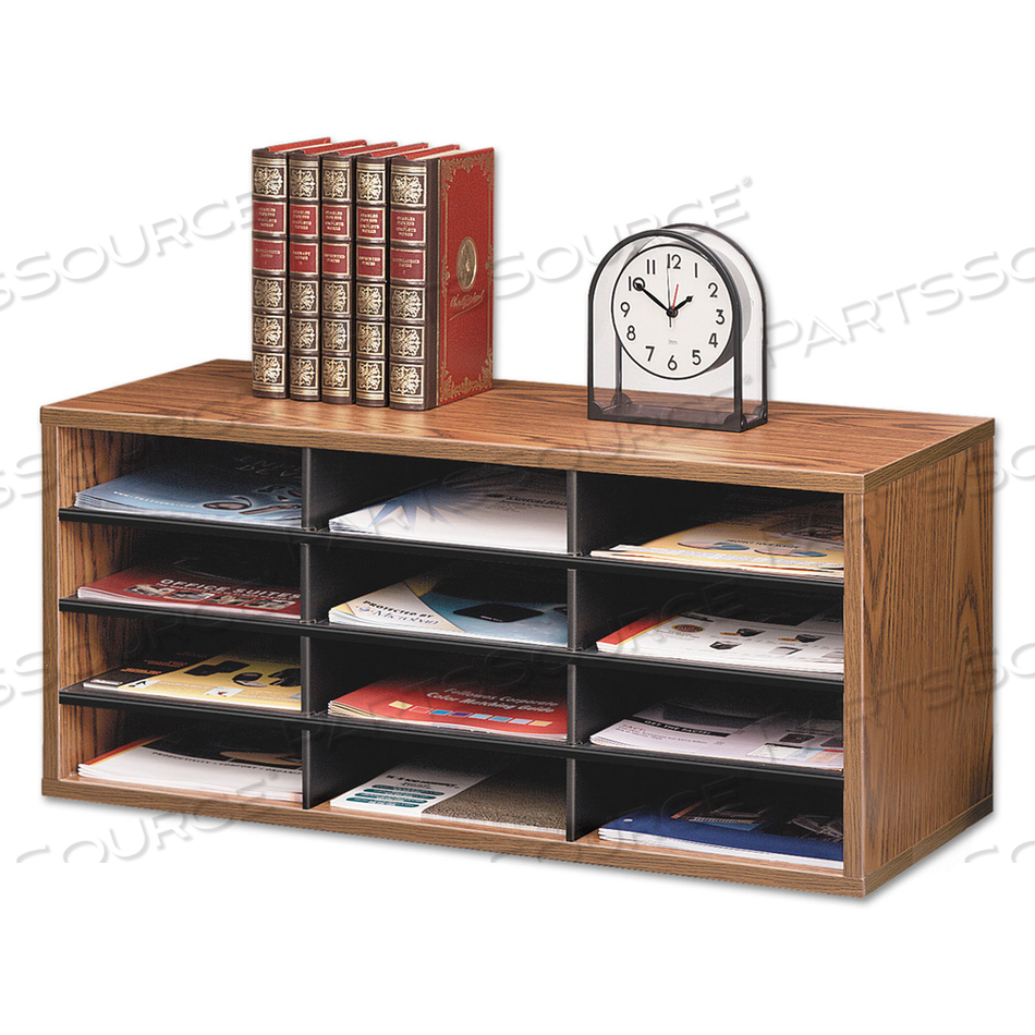 PARTICLE BOARD DESKTOP SORTER, 12 COMPARTMENTS, 29 X 11.88 X 12.94, MEDIUM OAK by Fellowes PARTICLE BOARD DESKTOP SORTER, 12 COMPARTMENTS, 29 X 11.88 X 12.94, MEDIUM OAK by Fellowes