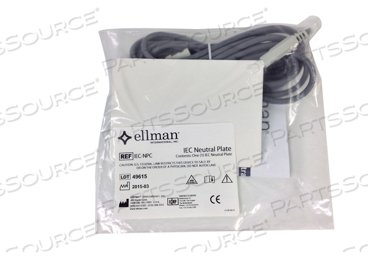 PLATE, NEUTRAL, REUSABLE, FOR USE WITH: FOR DUAL RF, ACUSECT AND RADIOLASE DEVICES by Ellman (A Cynosure Company)