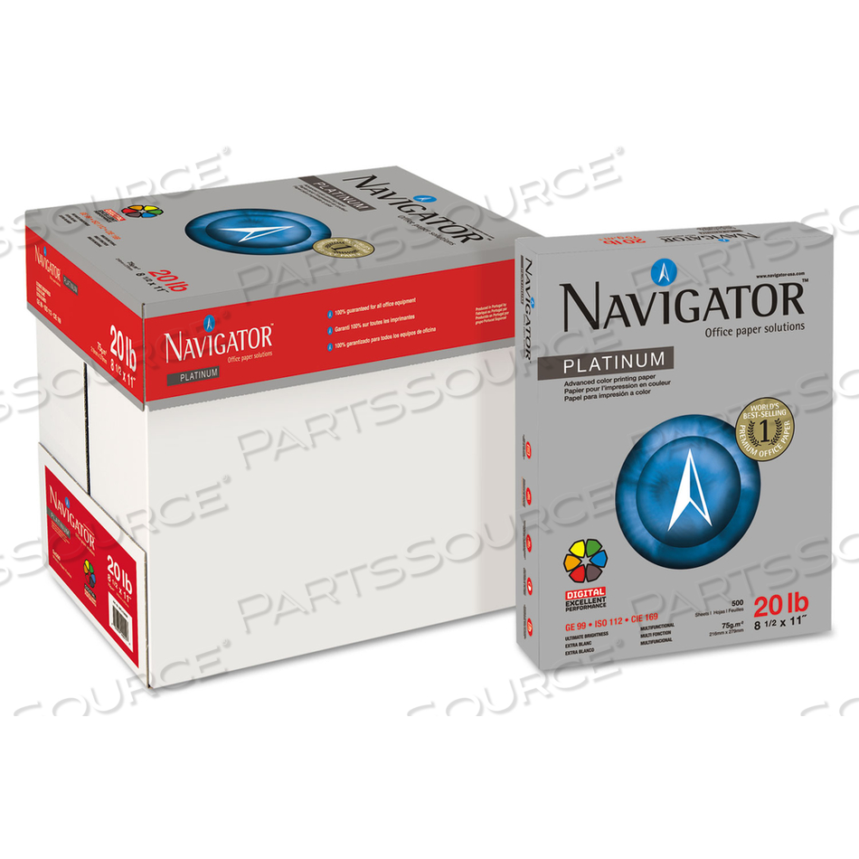 PLATINUM PAPER, 99 BRIGHT, 20 LB BOND WEIGHT, 8.5 X 11, WHITE, 500 SHEETS/REAM by Navigator PLATINUM PAPER, 99 BRIGHT, 20 LB BOND WEIGHT, 8.5 X 11, WHITE, 500 SHEETS/REAM by Navigator