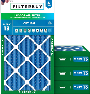 FILTERBUY 20X30X4 AIR FILTER MERV 13 OPTIMAL DEFENSE (4-PACK), PLEATED HVAC AC FURNACE AIR FILTERS REPLACEMENT (ACTUAL SIZE: 19.50 X 29.50 X 3.63 INCHES) by Filterbuy, Inc.