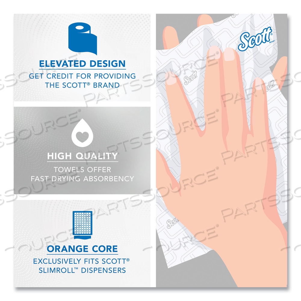 SLIMROLL TOWELS, 1-PLY, 8" X 580 FT, WHITE/ORANGE CORE by Scott