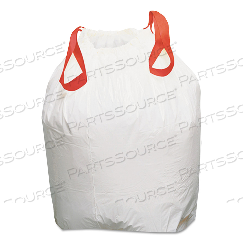HEAVY-DUTY TRASH BAGS, 13 GAL, 0.9 MIL, 24.5" X 27.38", WHITE, 50 BAGS/ROLL by Draw 'n Tie