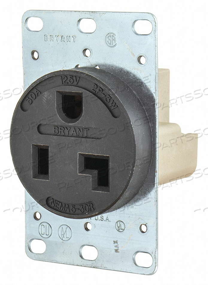 RECEPTACLE, SINGLE, BLACK, 5-30R, 30 A, 125V AC, 2 POLE / 3 WIRE, SCREW TERMINALS by Hubbell Power Systems