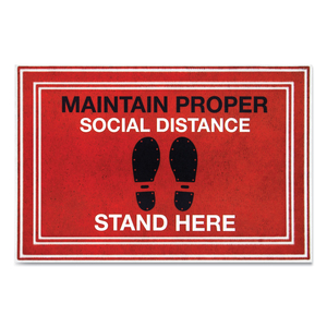 MESSAGE FLOOR MATS, 24 X 36, RED/BLACK, "MAINTAIN SOCIAL DISTANCE STAND HERE" by Apache Mills