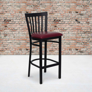 FLASH FURNITURE SCHOOL HOUSE BACK METAL RESTAURANT BARSTOOL - BURGUNDY VINYL SEAT - HERCULES SERIES by Flash Furniture