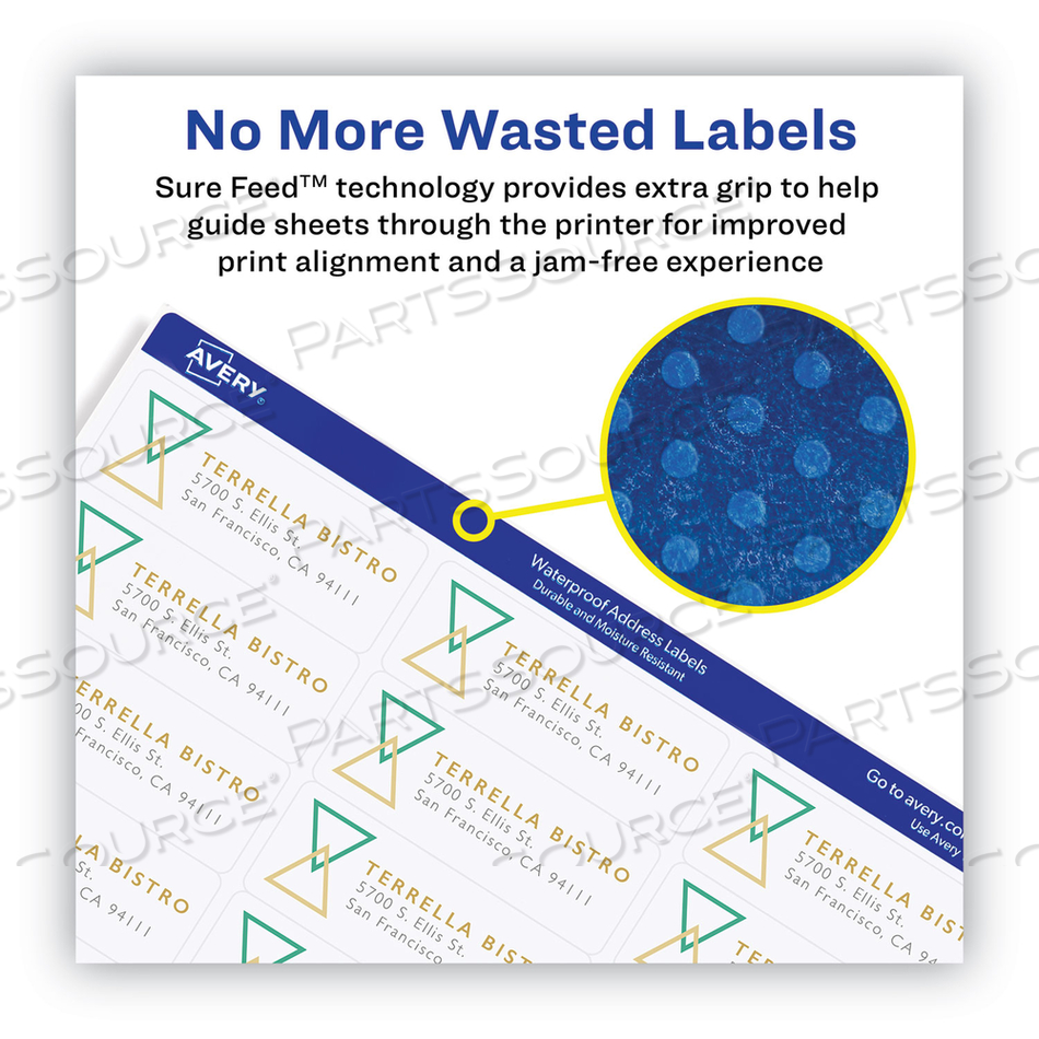 WATERPROOF ADDRESS LABELS WITH TRUEBLOCK AND SURE FEED, LASER PRINTERS, 1.33 X 4, WHITE, 14/SHEET by Avery