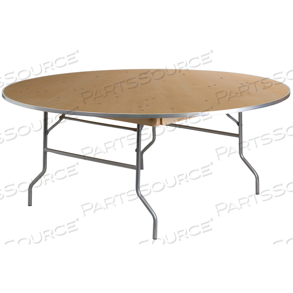 FIELDER 6-FOOT ROUND HEAVY DUTY BIRCHWOOD FOLDING BANQUET TABLE WITH METAL EDGES by Flash Furniture