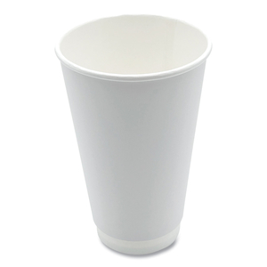 PAPER HOT CUPS, DOUBLE-WALLED, 16 OZ, WHITE, 25/PACK by Boardwalk