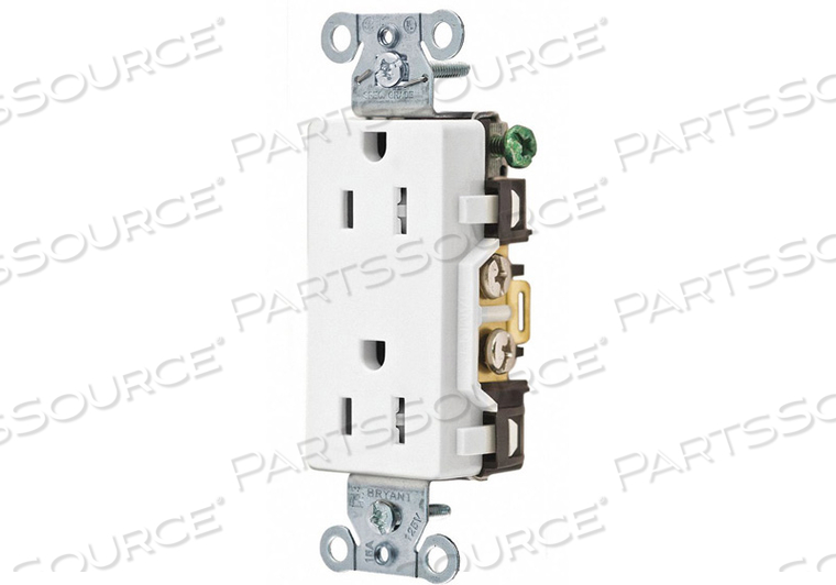 RECEPTACLE, DECORATOR DUPLEX, WHITE, 5-15R, 15 A, 125V AC, 2 POLE / 3 WIRE by Hubbell Power Systems RECEPTACLE, DECORATOR DUPLEX, WHITE, 5-15R, 15 A, 125V AC, 2 POLE / 3 WIRE by Hubbell Power Systems