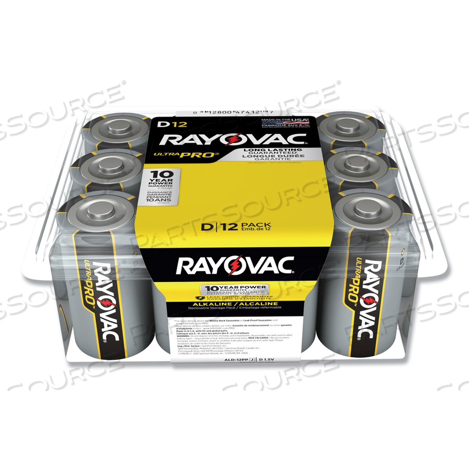 BATTERY, ULTRAPRO, D, ALKALINE, 1.5VDC, 15,500 MAH (PACK OF 12) by Rayovac