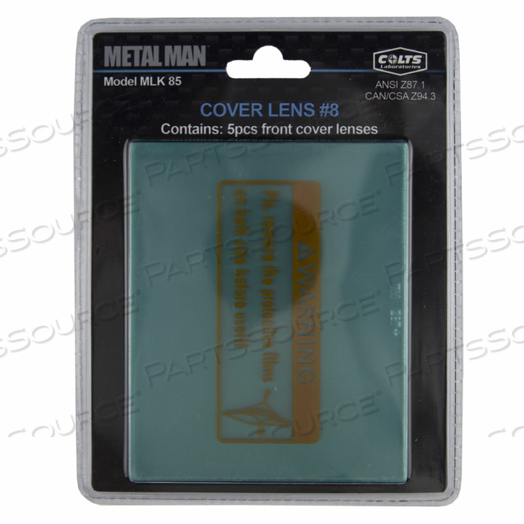 FRONT COVER PROTECTIVE LENS FOR AUTO DARKENING WELDING HELMETS, 4"L X 3-5/8"W - 5 PK by Metal Man Work Gear