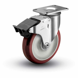 2 SERIES SWIVEL PLATE CASTER POLYURETHANE WITH BRAKE 5" DIA. 300 LB. by Colson