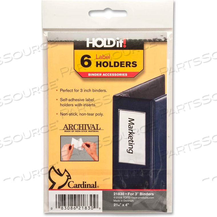 HOLDIT LABEL HOLDERS, 2-3/16"W X 4"H, CLEAR, 6/PK by Cardinal