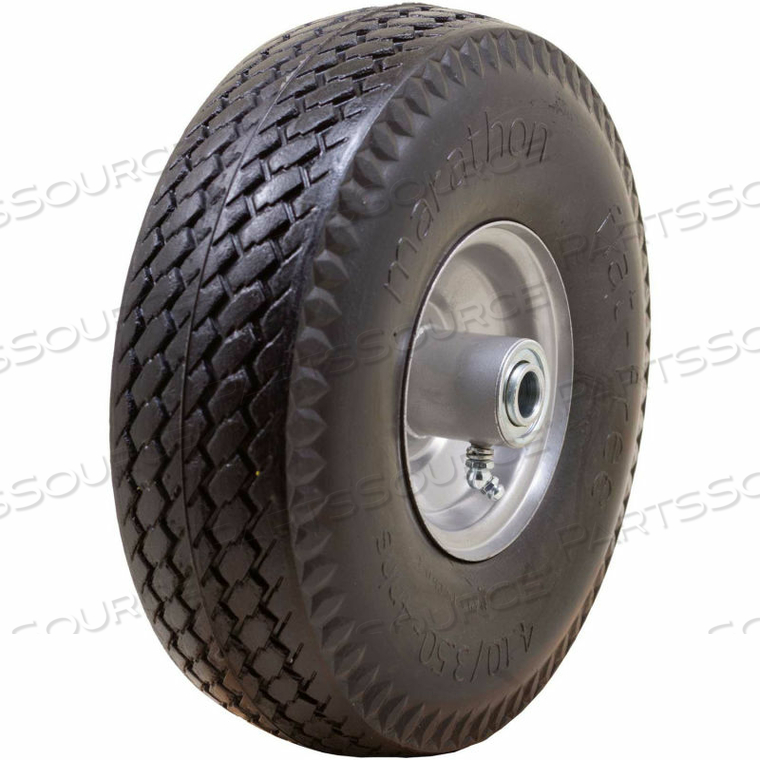 FLAT FREE TIRE - 4.10/3.50-4 SAWTOOTH TREAD - 3.5" CENTERED - 5/8" BEARINGS by Marathon