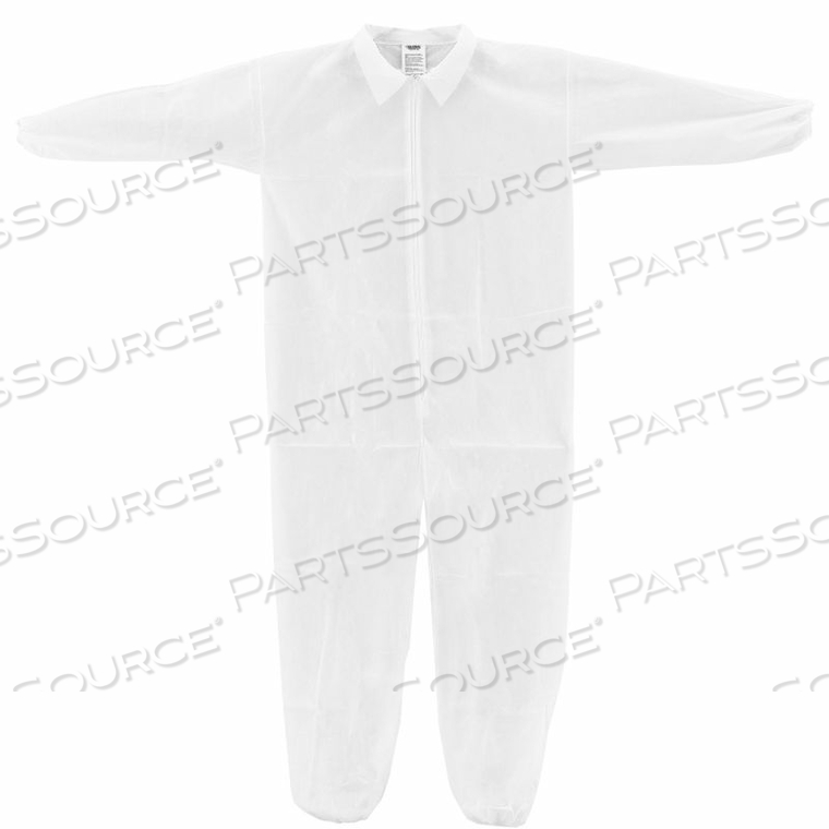 DISPOSABLE POLYPROPYLENE COVERALL, ELASTIC WRISTS/ANKLES, WHT, XL, 25/CASE by Hubei Kangcheng Non-Woven Co.-Wuhan