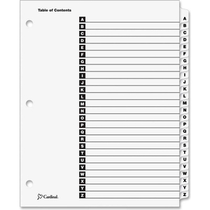 ONESTEP PRINTABLE T.O.C. DIVIDER, PRINTED A TO Z, 9"X11", 26 TABS, WHITE/WHITE by Cardinal