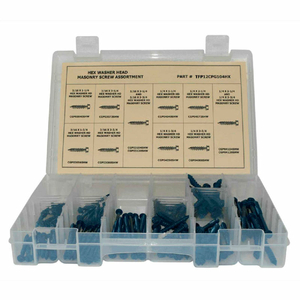 160 PIECE CONCRETE MASONRY SCREW ASSORTMENT - #10 (3/16) TO 1/4" - HEX WASHER HEAD - BLUE by Titan Fasteners