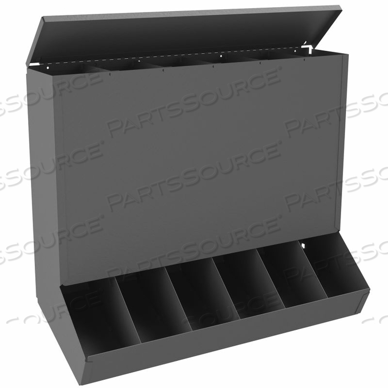 GRAVITY FEED DISPENSER WITH LID, 6 COMPARTMENTS, 20-3/4"W X 7-1/2"D X 4-1/4"H - GRAY by Durham Manufacturing Company GRAVITY FEED DISPENSER WITH LID, 6 COMPARTMENTS, 20-3/4"W X 7-1/2"D X 4-1/4"H - GRAY by Durham Manufacturing Company
