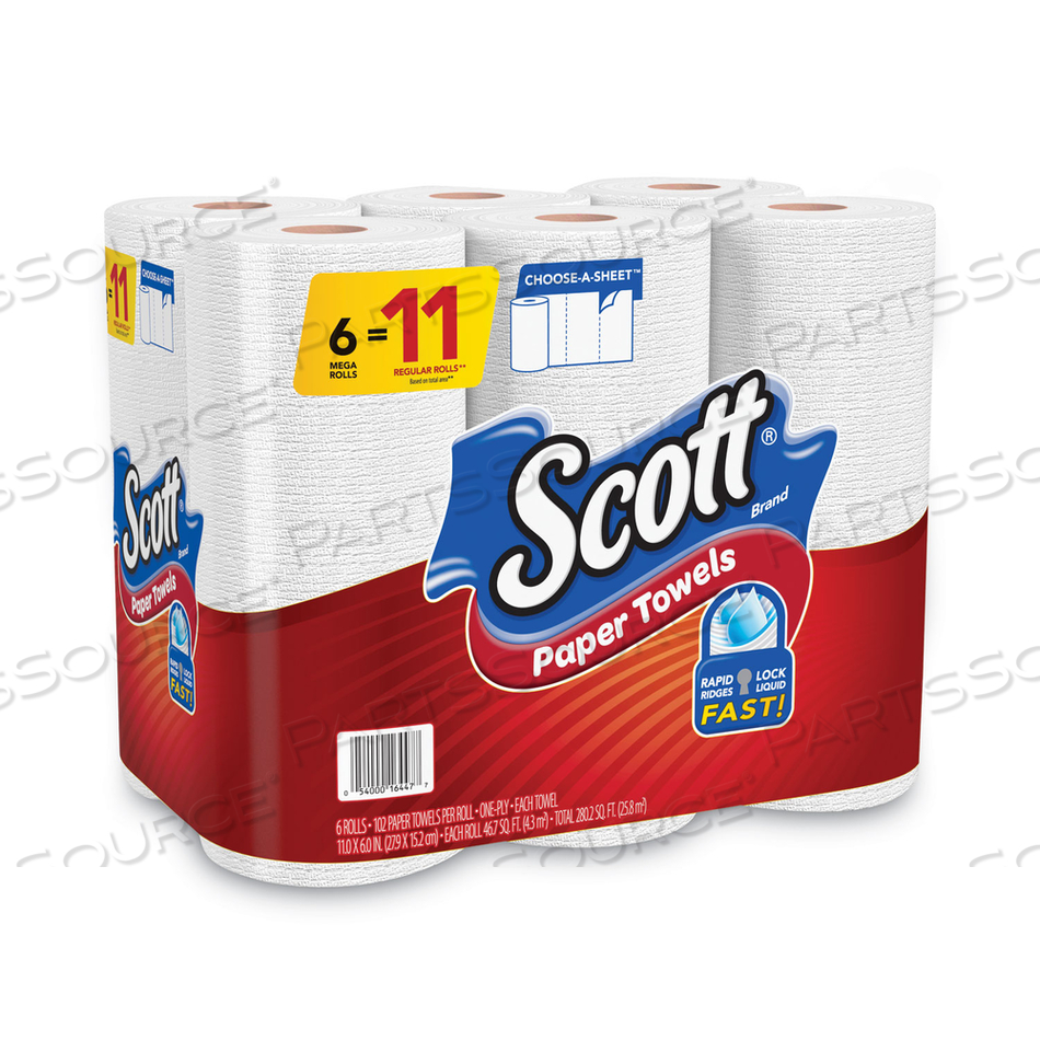 CHOOSE-A-SIZE MEGA KITCHEN ROLL PAPER TOWELS, 1-PLY, 102/ROLL, 6 ROLLS/PACK, 4 PACKS/CARTON by Scott CHOOSE-A-SIZE MEGA KITCHEN ROLL PAPER TOWELS, 1-PLY, 102/ROLL, 6 ROLLS/PACK, 4 PACKS/CARTON by Scott