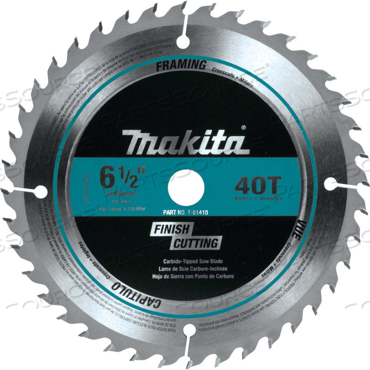 CARBIDE-TIPPED CIRCULAR SAW BLADE, FINE CROSSCUTTING, 6-1/2"DIA, 40 TPI by Makita CARBIDE-TIPPED CIRCULAR SAW BLADE, FINE CROSSCUTTING, 6-1/2"DIA, 40 TPI by Makita
