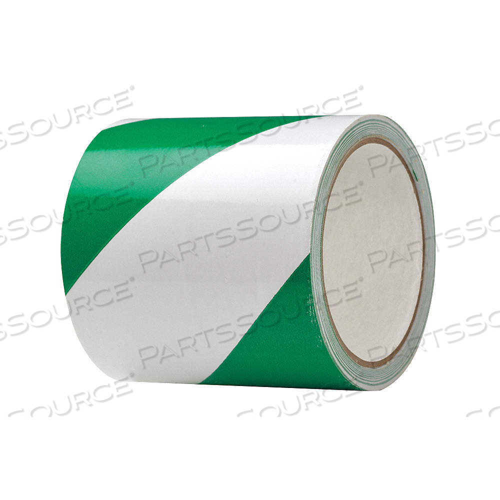 FLOOR MARKING TAPE, GEN PURPOSE, STRIPED, GREEN/WHITE, 4 IN X 54 FT, 7 MIL TAPE THICK by Approved Vendor